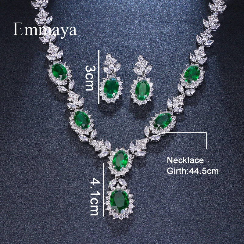 Emmaya Brand Fashion Luxury Cubic Zirconia Bridal Jewelry Sets Green Oval Crystal Rhinestone Party Wedding Jewelry Necklace Sets