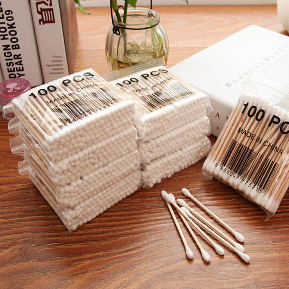 50Bags Disposable Cleaning The Ears Wooden Cotton Swabs Cosmetic Cotton Buds Health Makeup Cosmetics Clean Ear Cotton Stick Swab