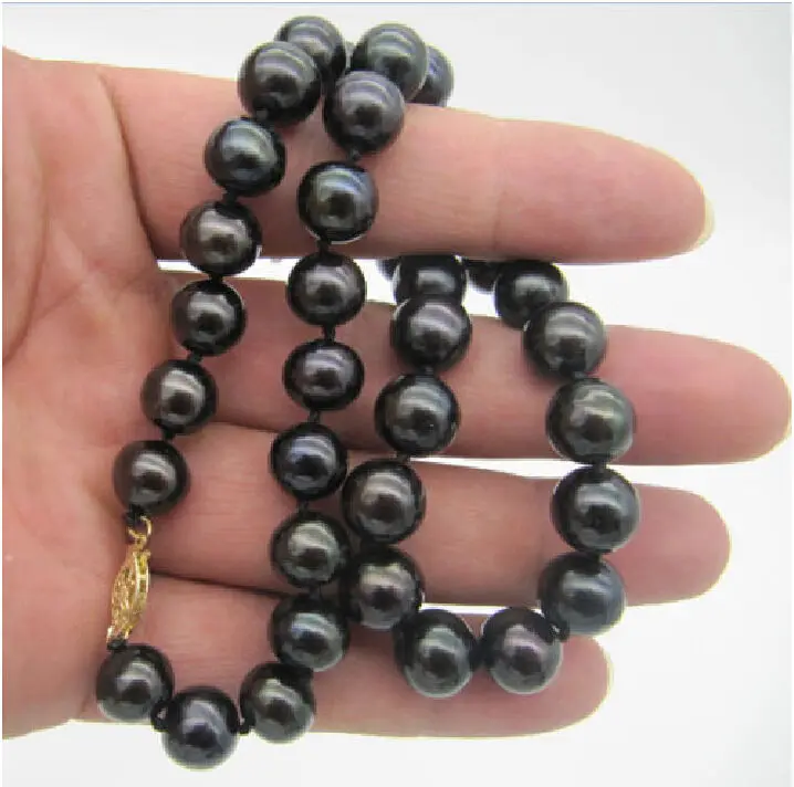 

CHARMING 9-10MM SOUTH SEA BLACK NATURAL PEARL NECKLACE CLASP