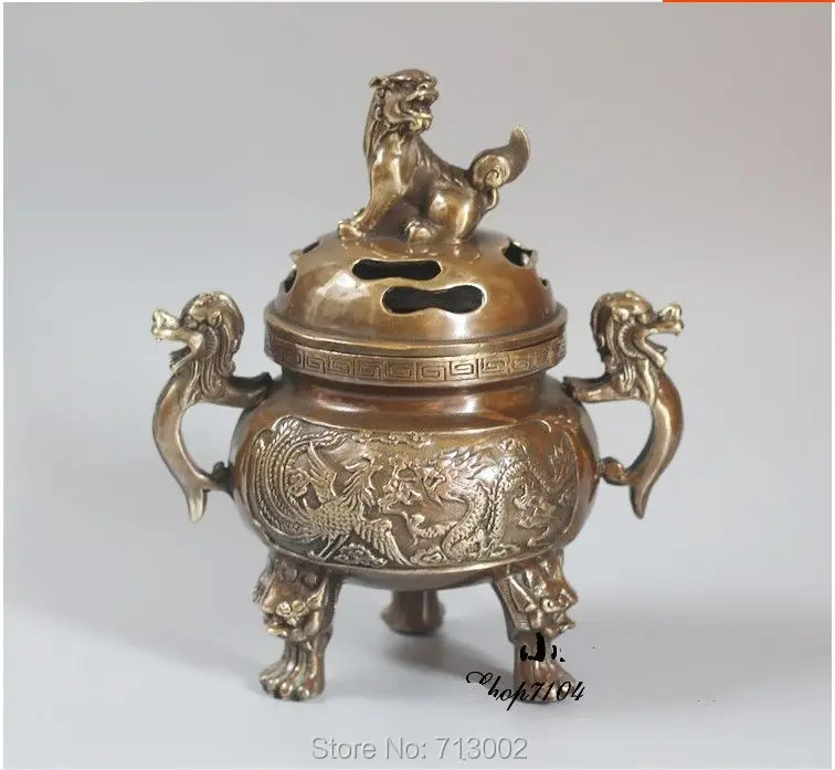 

Vintage Lucky Incensory Chinese Dragon Phoenix Incense Burner Censer Copper Beast On It