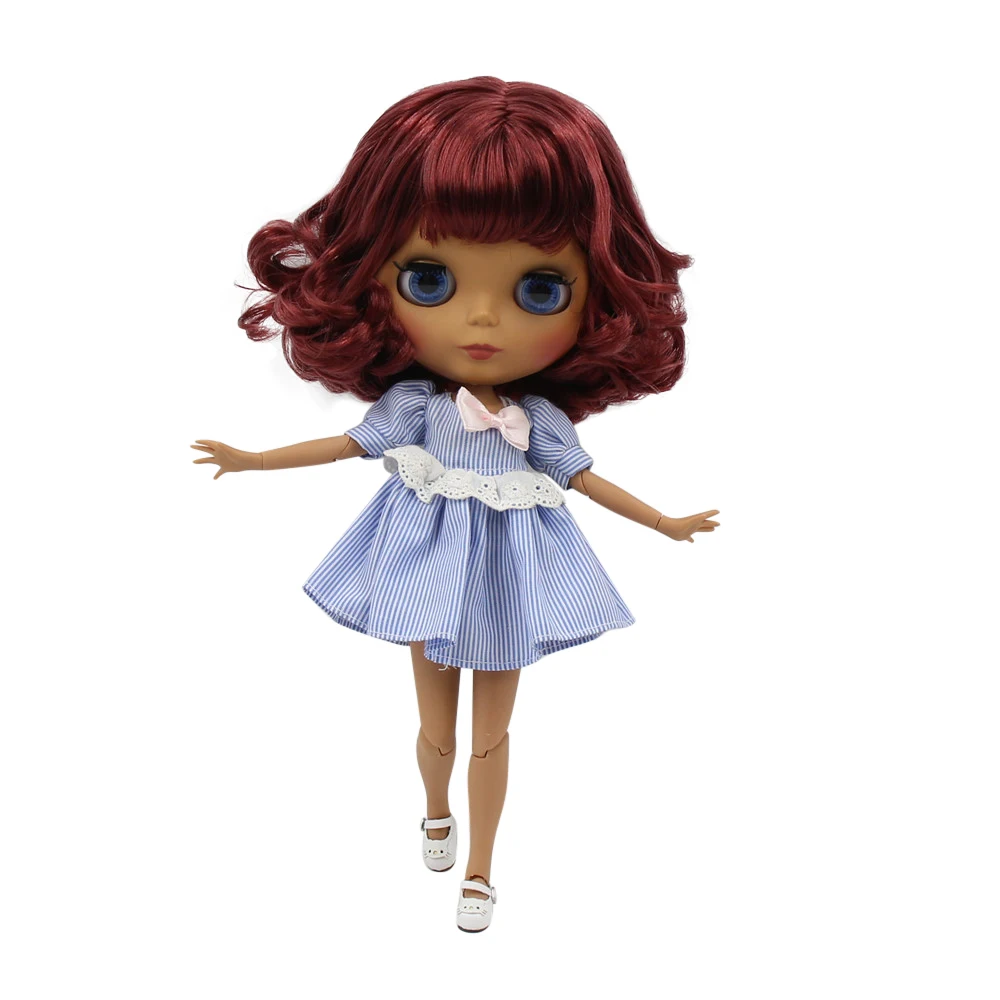 

ICY DBS Blyth doll 1/6 bjd with black skin nude joint body and matte face red curl hair BL12532