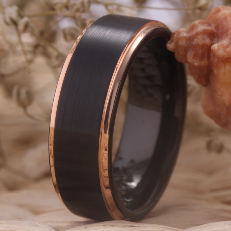 New Luxury Wedding Rings For Women Fashion Engagement Female Ring 100% Tungsten Ring Matte Black With Rose Golden Ring Gift