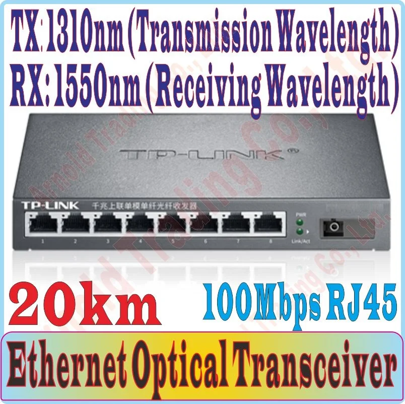 

20km Optical Fiber Transceiver Single Fiber Converter, SC port, 8*100Mbps RJ45 Port single-mode optical fibres TX1310nm,RX1550nm