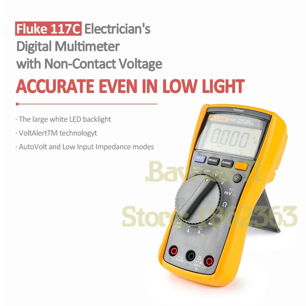 Imagem -02 - Multímetro Digital de Tensão Automática Fluke 117c True Rms com Corrente ac dc Capacitância Resistência Medição de Frequência