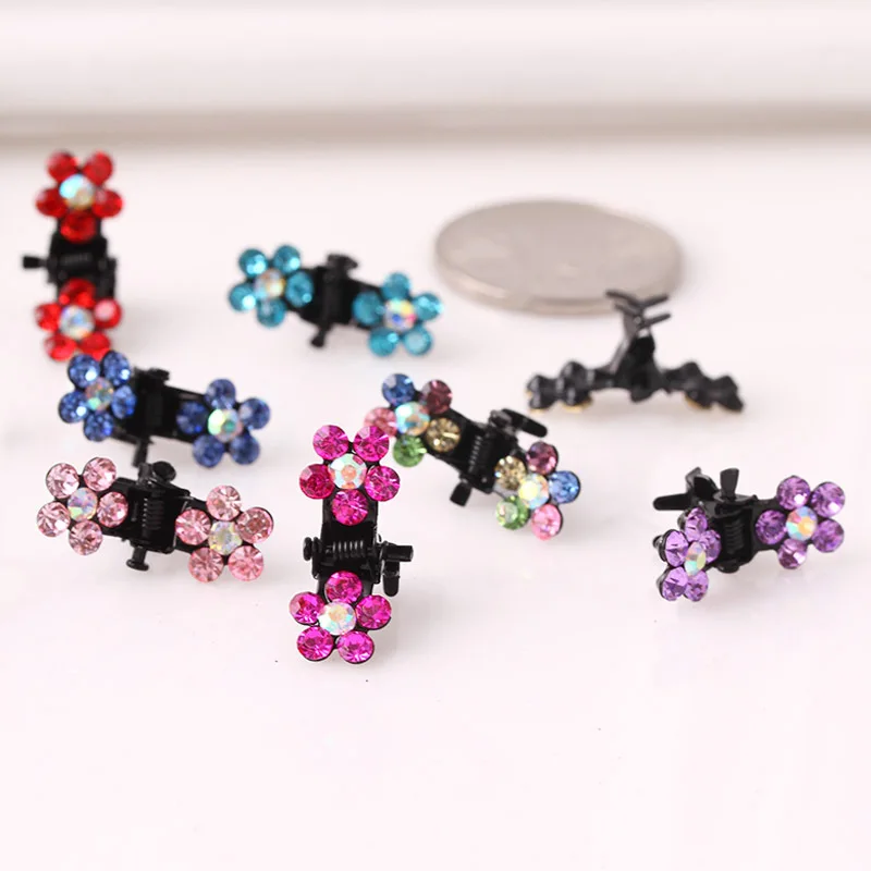 12pcs/Lot Small Metal Hair Claw Cute Crystal Flowers Hair Clips Kids Hair Accessories Party Jewelry Hair Ornament Drop Shipping