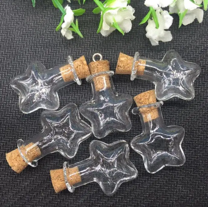 

100pcs transparent Glass Bubble five potion vial cork stopper silver/bronze/gold eyehook Lampwork pendant necklace charm 2ml