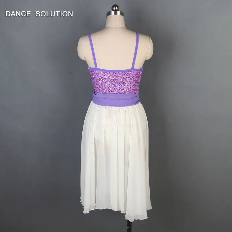 Purple Sequin Spandex Camisole Bodice with Chiffon Skirt Lyrical Dance Dress for Adult & Girls Ballet Performance Costumes 19601