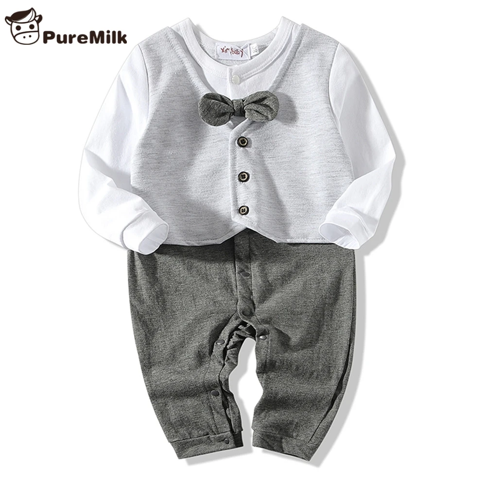 

PureMilk Cotton Baby Rompers With Bowtie Long Sleeve Clothes For Newborn Baby