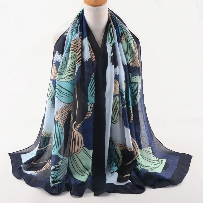 Fashion Cotton Viscose Scarf Muslim Hijab,Shawls and Scarves,Leaves Printed Bohemian Stoles,British Style Beach Head Wraps