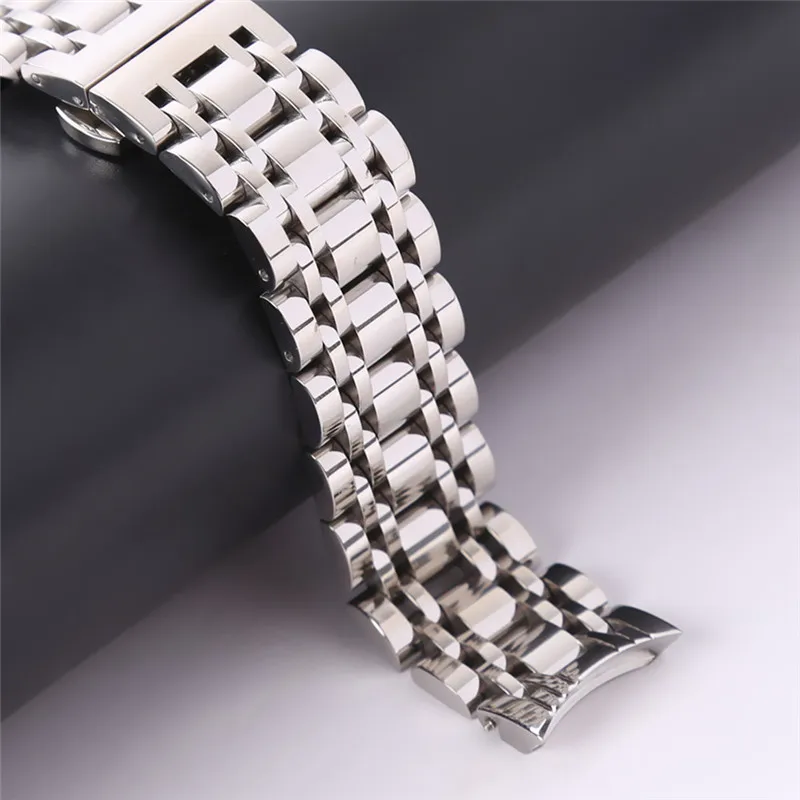 

Silver Stainless Steel Solid Links Watch Band Strap Bracelet Curved End / Arc Degree 20mm