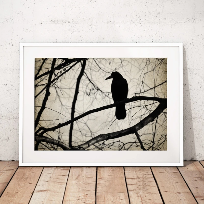 Vintage Raven Art Print The Raven Edgar Allan Poe Poem Poster Gothic Wall Decoration Canvas Painting Bird Sketch Pictures Decor