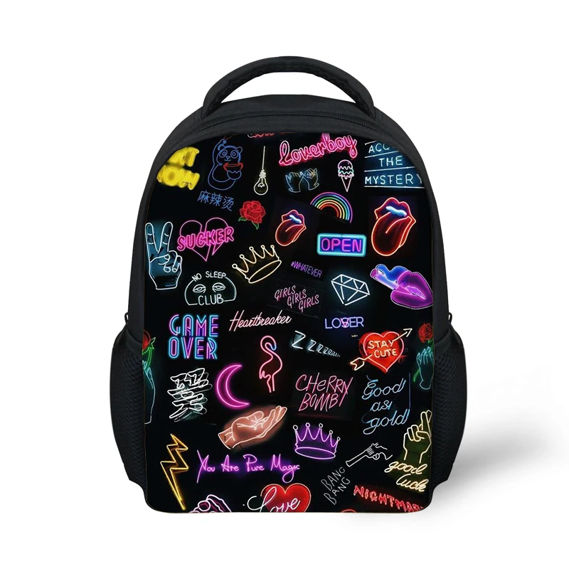 ELVISWORDS New Small School Bags For Girls Boys Kindergarten Kids Bag Mochila Escolar Cartoon Hip Hop Rock Music School Backpack