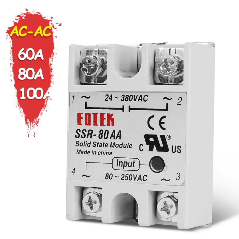 60A 80A 100A مرحلة واحدة AC-AC الحالة الصلبة التتابع SSR SSR-60AA SSR-80AA SSR-100AA الجهد 80-250V 220V AC إلى 24-380V AC الحمل
