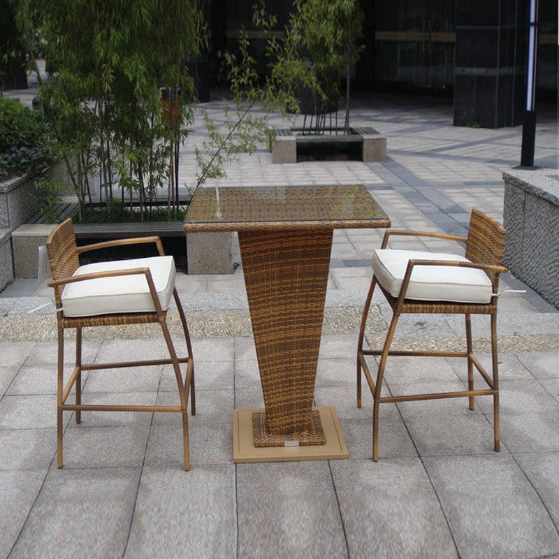 

3pcs All Weather Waterproof Outdoor Garden Resin Wicker Bar Set handmade customzied color for Lawn courtyard restaurant deck