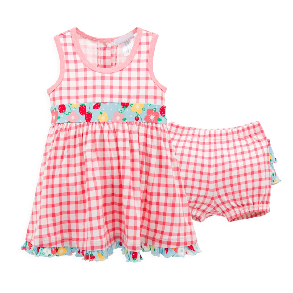 Kavkas Baby Girls Dress Sleeveless Summer Clothes Bow Plaid 0-24 months Newborn Baby Girl Clothes 2 pcs/set Infant Clothing