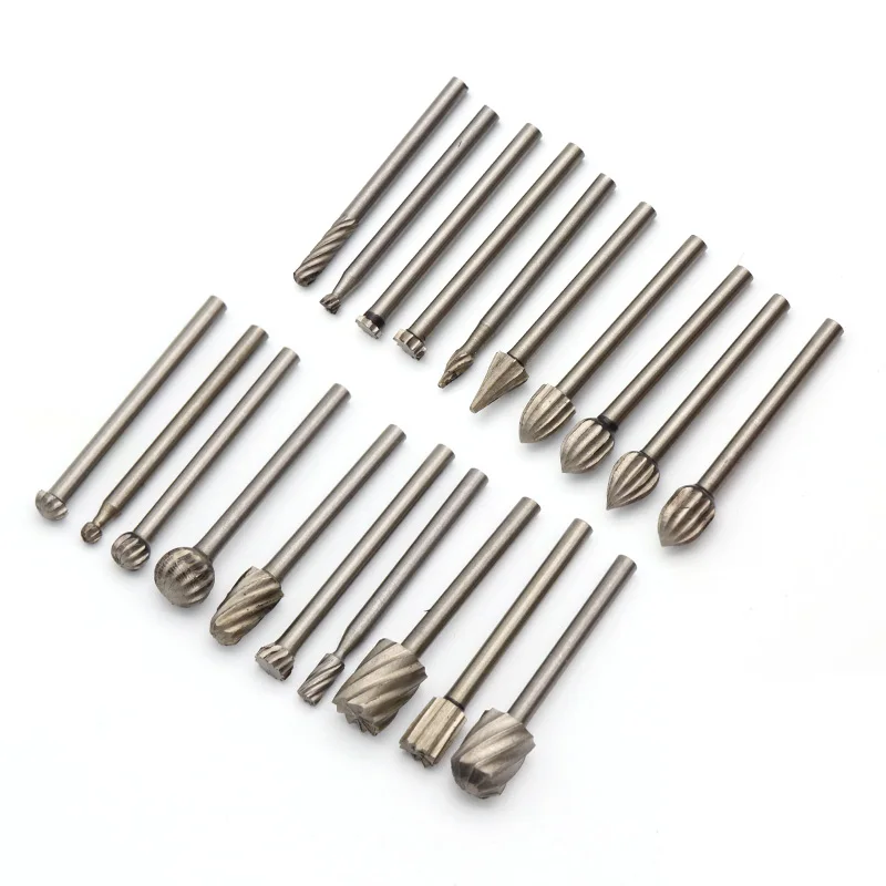 20pcs 3.1mm Shank HSS Milling Cutter Rotary Tool Burr Double Diamond Cut Rotary Polishing Tools For Soft Metal Plastic Wood