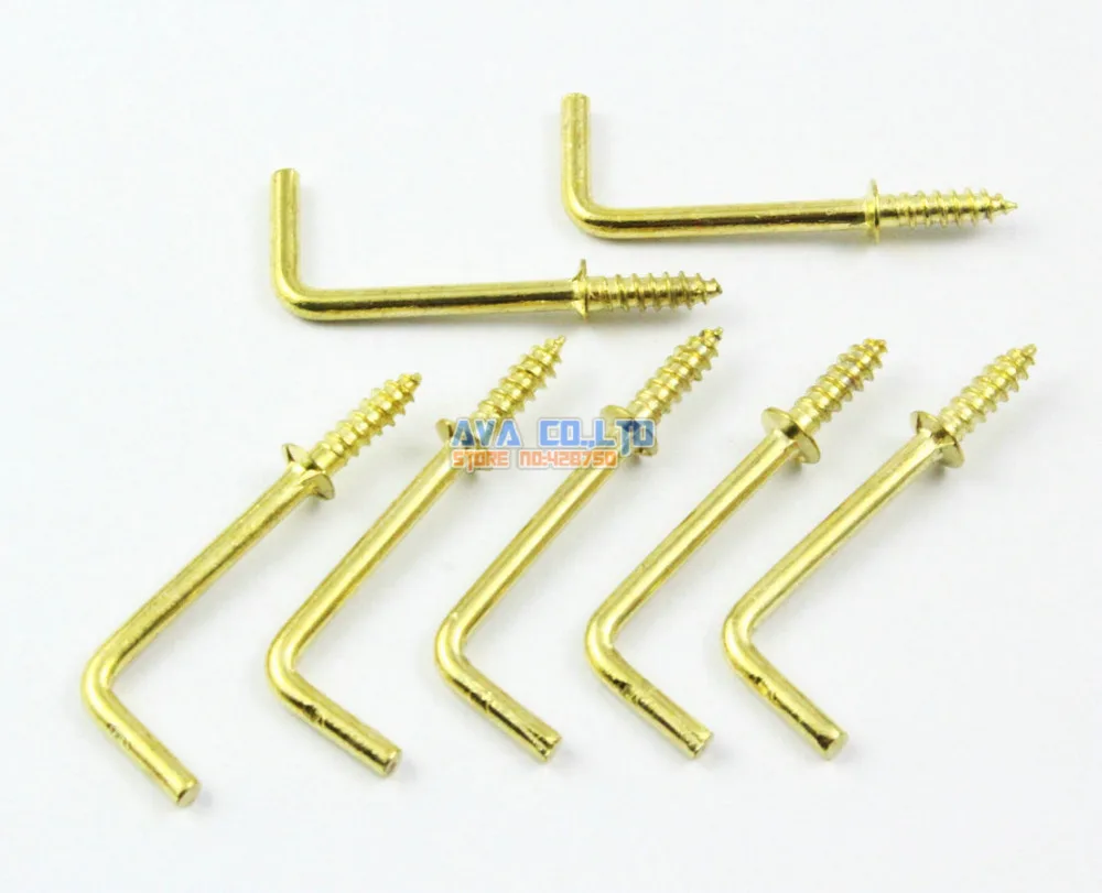 100 Pieces Gold L Shape Hook Right Angle Hook Screw L Hook 38x12mm