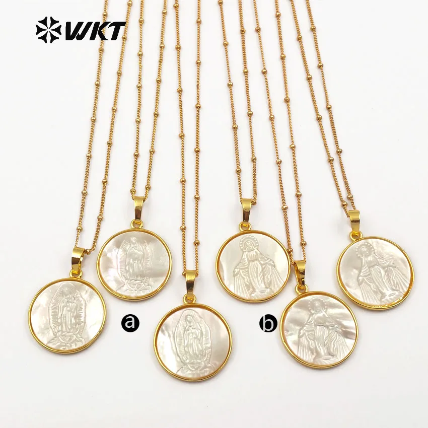 WT-JN032 Wholesale Fashion Natural Round Shape Fairy Shell Necklace Pendants with 18