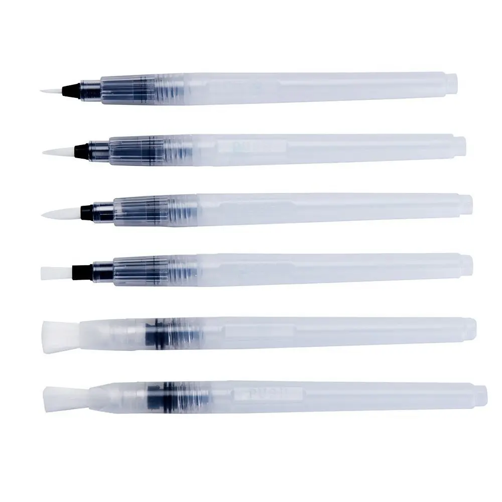 6 Pcs Assorted Waterbrush Water Coloring Brush Pen for Watercolor Painting Water Soluble Pencils Brush Pens Markers Solid Colors