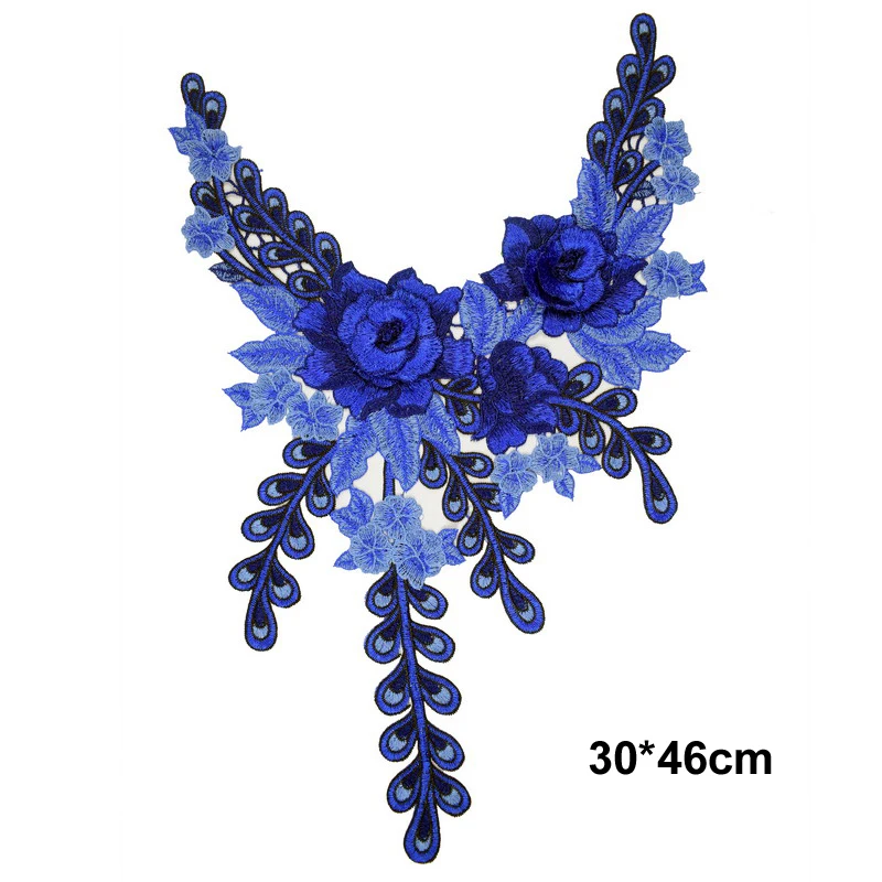 Blue Flower Neckline Collar Decorate sewing Accessorie Embroidery Dress Motif Blouse lace Fabric Applique Sewing Supplies