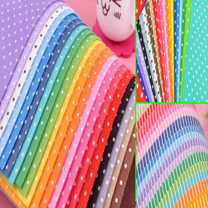 Selection Pretty 20 Candy Colors Polka Dot Heart & Stripe Printed Nonwoven Felt Fabric For DIY Sewing Decoration Gift 14x14cm