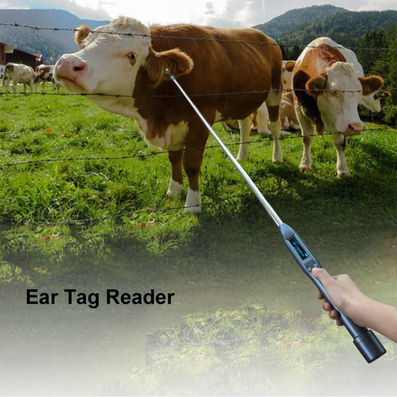 เครื่องสแกนเสาอากาศแบบปรับได้เครื่องอ่านแท็กหูสัตว์ RFID เครื่องอ่านชิป ISO FDX-B HDX สําหรับวัวม้าวัว