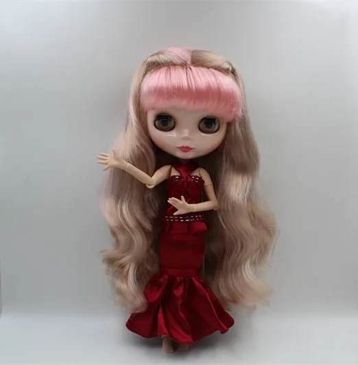 

Blygirl Blyth doll Pink gold mixed Liu Hai curly hair nude doll joint body 19 joint DIY doll can change makeup