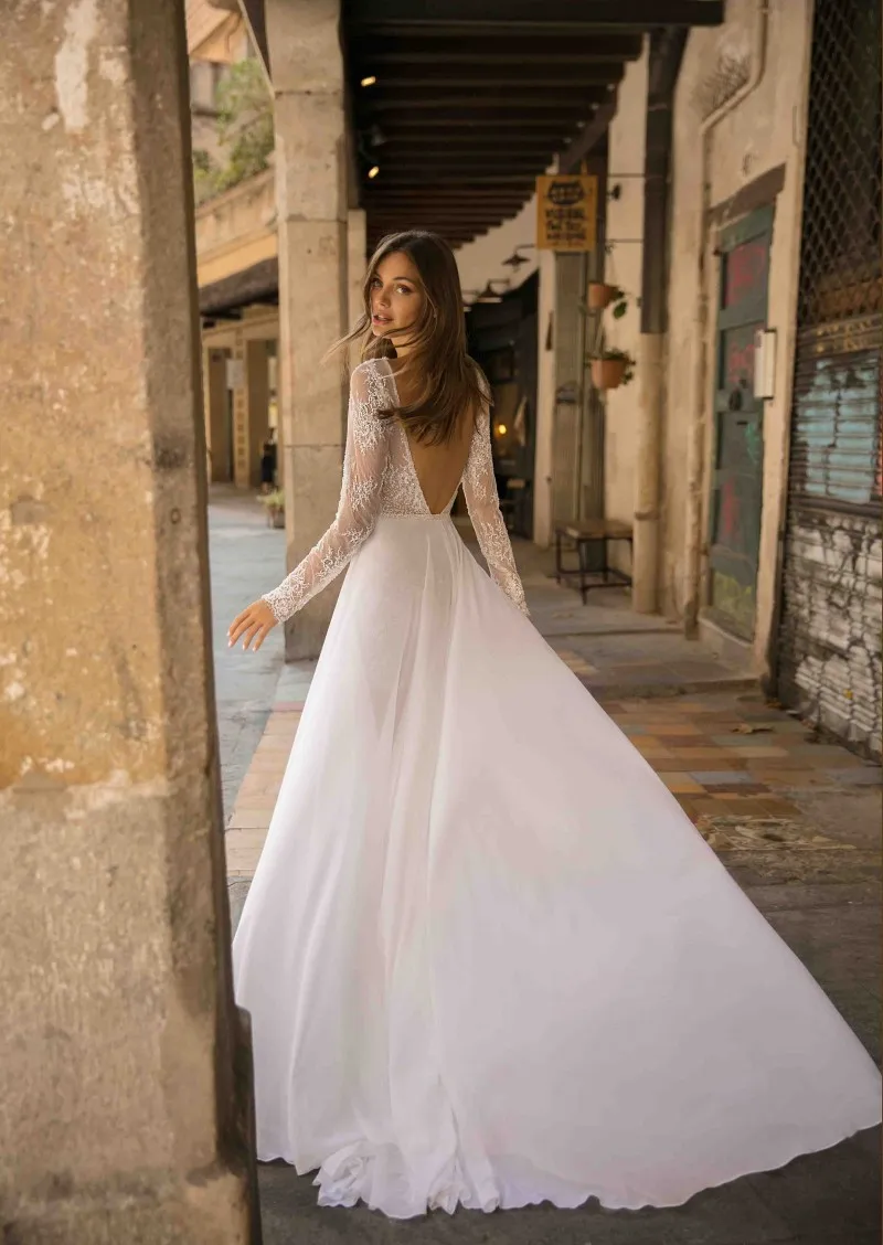 2021 abiti da sposa a maniche lunghe o-collo Appliques di pizzo abiti da sposa treno staccabile abito da sposa corto Vestido De Novia