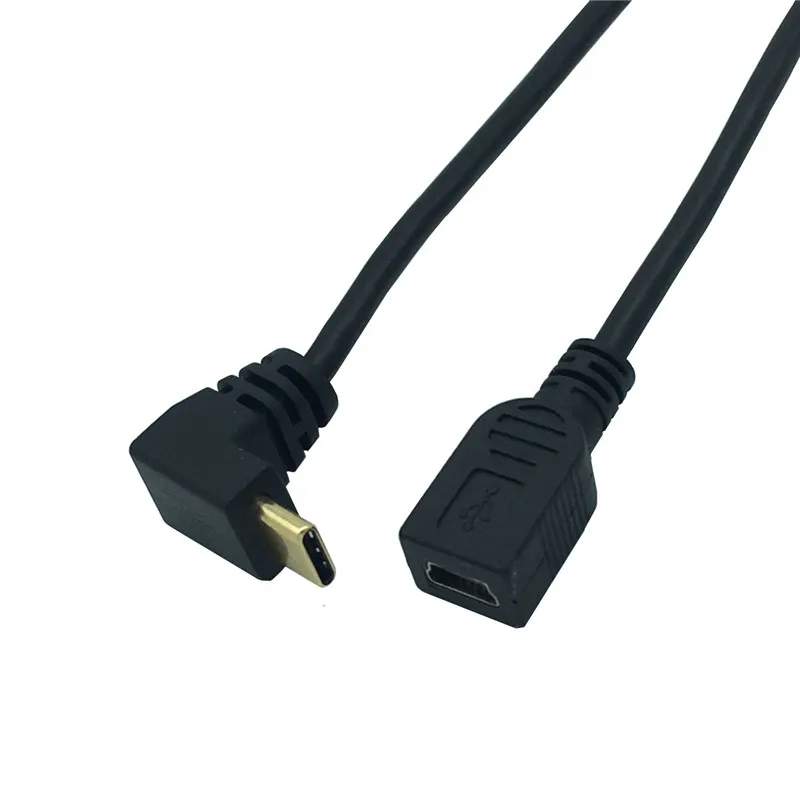 USB3.1 chapado en oro de 90 grados; Adaptador de cable de extensión de cable de teléfono hembra Mini giratorio tipo C de flecha superior de 5 pines