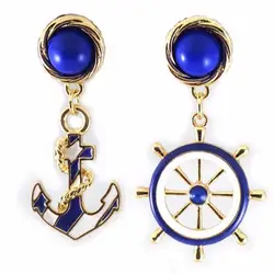 Women's Jewelry personality asymmetric Navy Anchor Helm Style Alloy Long Dangle pendant Earrings earings fashion jewelry