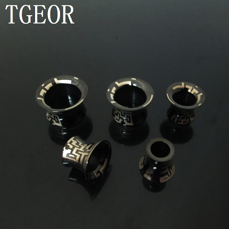 NICE mixed gauges 1pcs surgical Stainless Steel double flare Totem print black ear tunnels 2021HOT