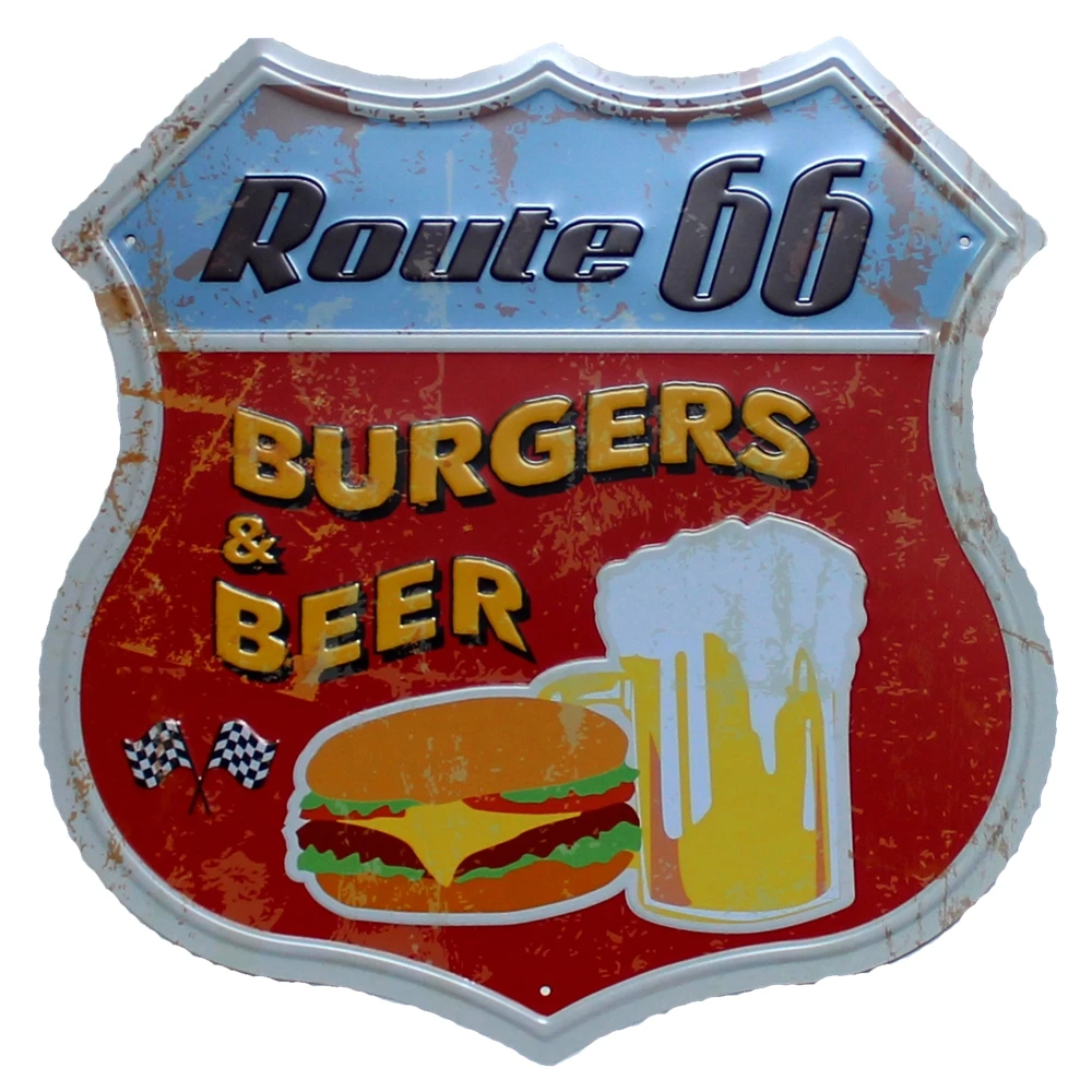 [ Mike Decor ] Burgers Beer Route66 lrregular sign painting Retro Gift wall Plaque Hotel Room Bar Store decor YE-165 Mix order