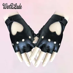 WarBLade-Gants en cuir sans doigts pour femmes, mitaines respirantes, demi-doigt, creux, étoile, fête, spectacle, mode