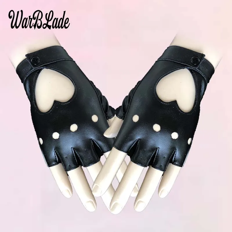 WarBLade Women Leather Gloves Fashion Fingerless Star Hollow Gloves Party Show Breathable Half Finger Mittens Women gants moto