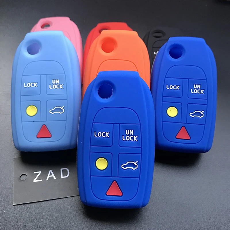 ZAD Silicone Rubber car Key Case Cover holder protect set for Volvo S80 S60 V70 XC70 XC90 D05 Folding Flip 5 buttons Remote key