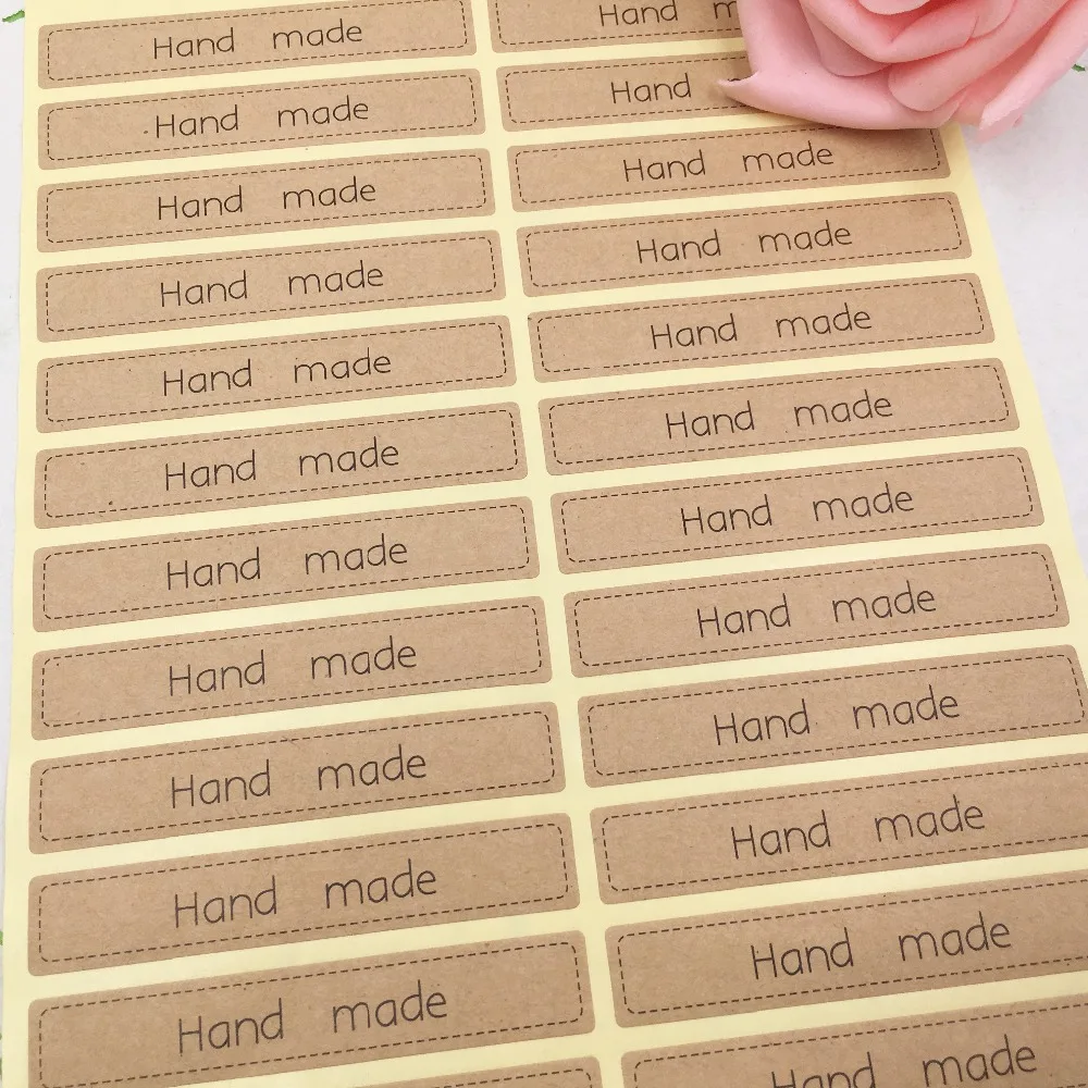 

Brown Kraft Paperboard Handmade With Love Stickers Labels Long Strip Shaped For Envelop Jewelry Bag Sealing Sticker 300Pcs/Lot