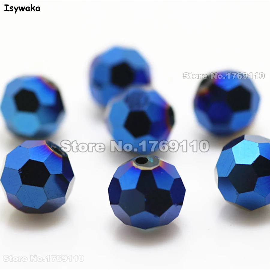 

Isywaka 10mm 70Pcs Shining Blue Color Football Faceted Austrian crystal Bead Round Loose beads Bracelet accessories Diy Making