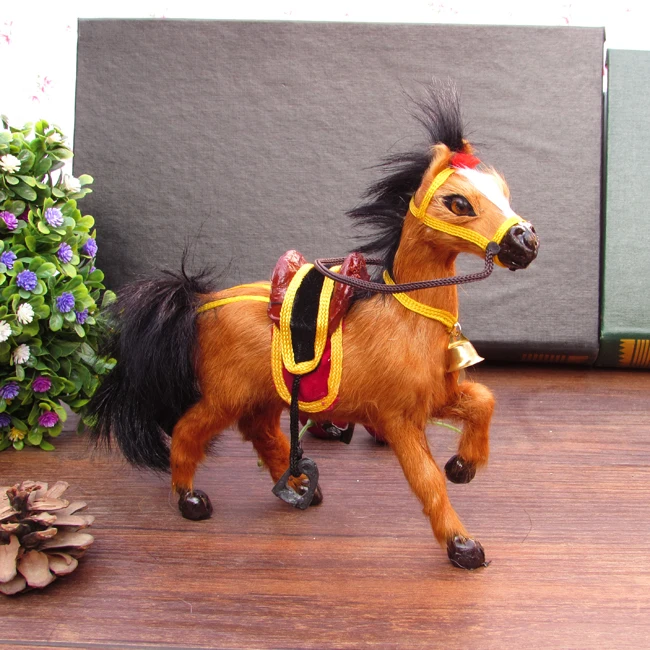 plastic& furs horse model with saddle,about 20x17cm brown horse, home decoration Xmas gift w5790