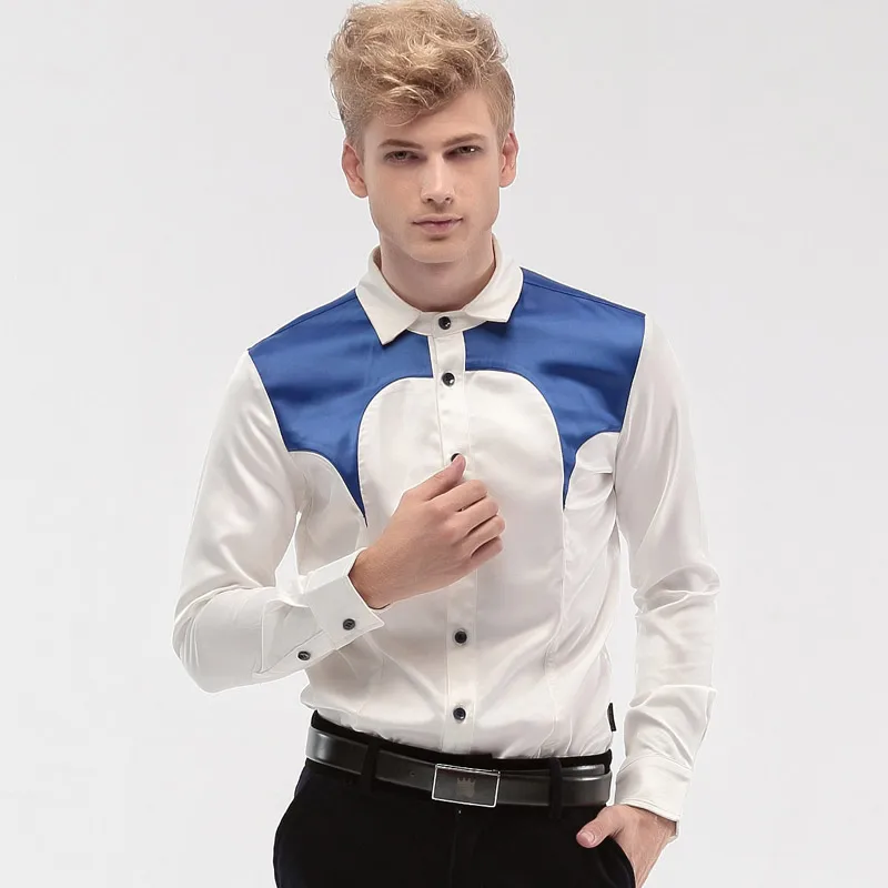 

fanzhuan Free Shipping New fashion personality male Men's male Court men Slim type Satin shirt sleeved dress shirt 14275 groom