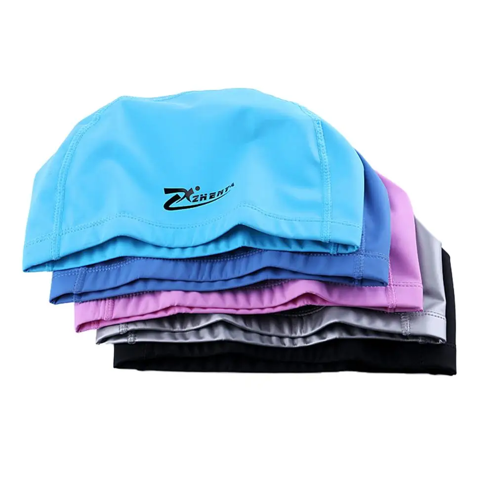 New Summer Swimming Cap Men Women Elastic Waterproof PU Fabric Protect Ears  Long Hair Sports Swim Pool Hat