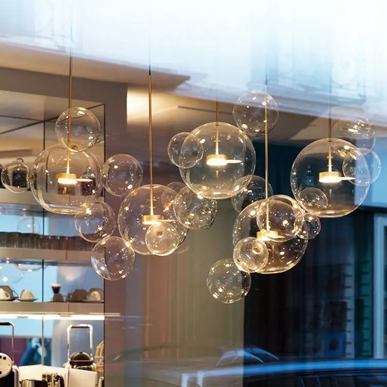 

Nordic Creative Restaurant Chandeliers Three Postmodern Gguest Dining Room Glass Bulb Balcony Bar Molecular Lighting