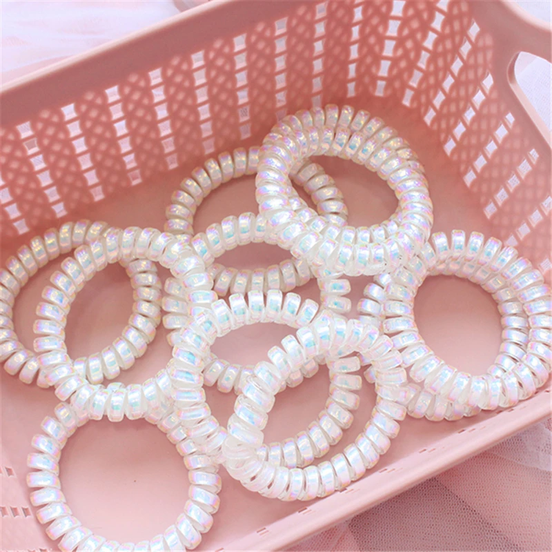 5pcs/set  Fashion Girls Bright Shining Telephone Line Wire Elastic Hair Bands Tie Gum Ponytail Holder Women Hair Accessories