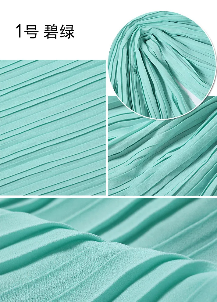 

2 meters 150cm 59" width azure green fine pleated chiffon fabric pearl yarn fabric MM96