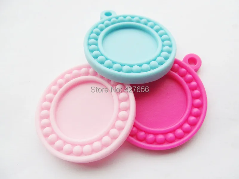 200pcs Mixed Colors  Flatback Resin Round Charm Finding,Beads Border Base Setting Tray Bezel, for 25mm Cabochon/Cameo