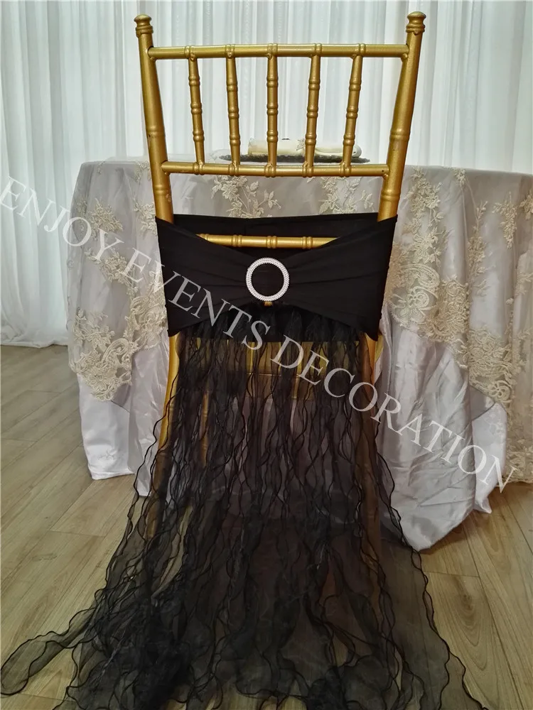 

10pcs YHC#80 fancy organza curly chair dress back polyester banquet wedding wholesale cheap chiavari chair cover