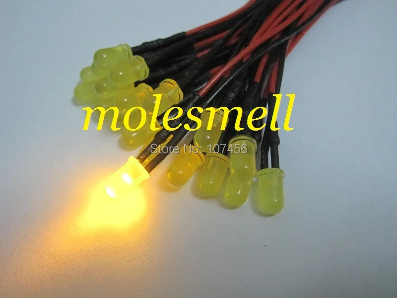 50pcs 5mm 24v diffused yellow 24V DC yellow lens 20cm Pre-Wired LED Light DIY free shipping