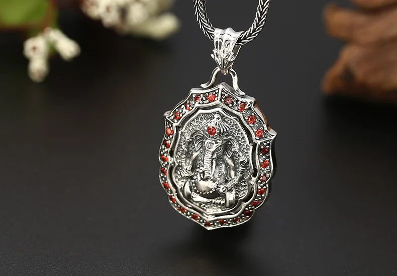 Handmade 925 Silver Ganesha Buddha Pendant vintage thai silver fortune buddha amulet pendant pure silver buddha pendant man gift