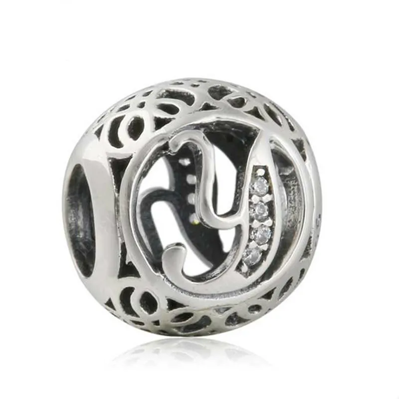 

New 925 Sterling Silver Openwork Alphabet Y Metal Letter Beads For Jewelry Making Fit Original Pandora Bracelet LE16Y