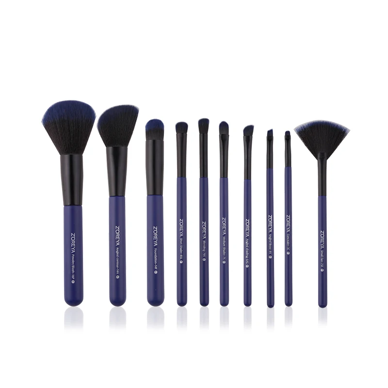 ZOREYA 10PCS Professional Makeup Brushes Dark Blue Make Up Brush Set Foundation Blush Powder Eye Brow Concealer Cosmetic Tools