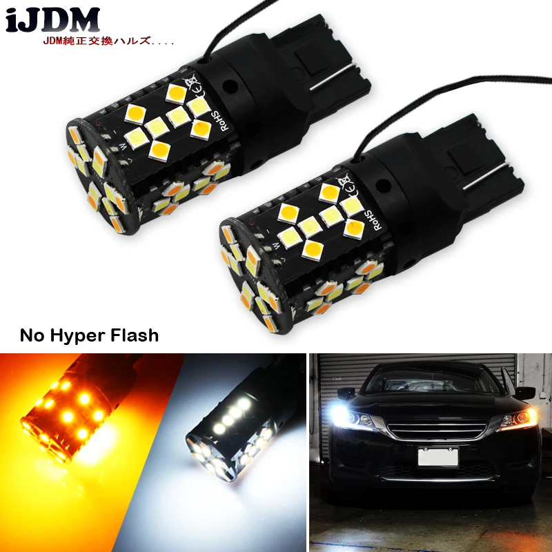 

iJDM No Hyper Flash 7440 LED Canbus 21W W21W T20 Switchback White/Amber LED Bulbs For Daytime Running Lights/Turn Signal Lights